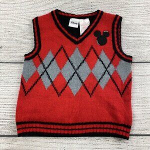 Disney Mickey Mouse Vest Kids Size 2 T Red Sleeveless Knit Pullover Sweater